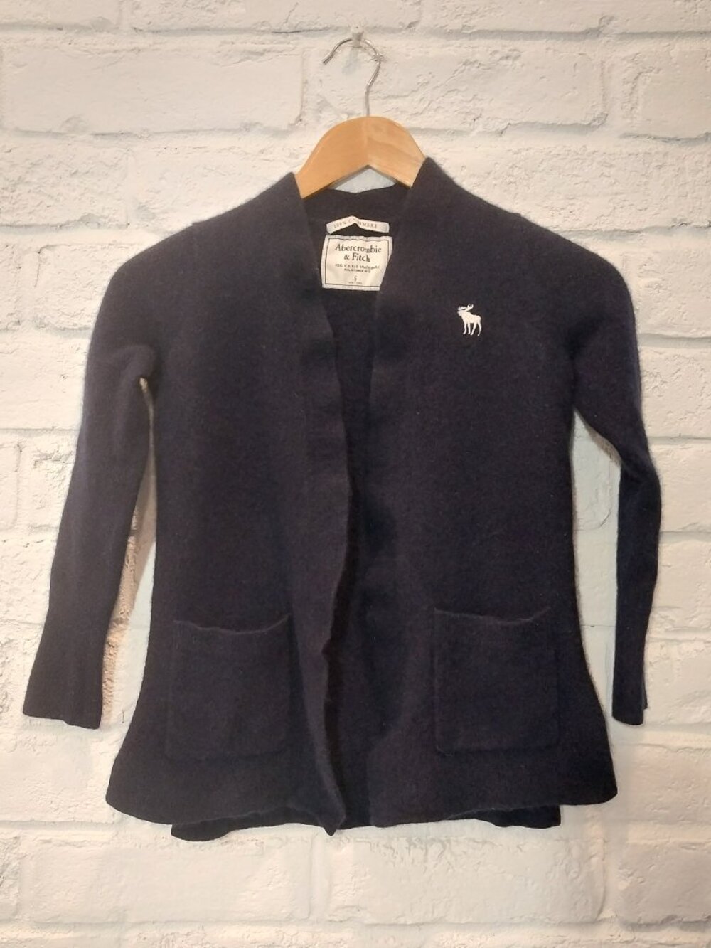Abercrombie Fitch 100% cashmere Open Cardigan Kids Girls M 10-12 Navy Blue Knit.